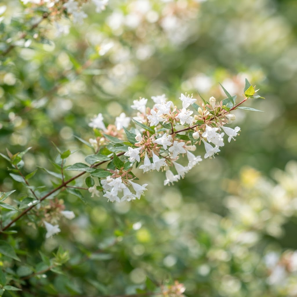 枝に咲く白いアベリアの花